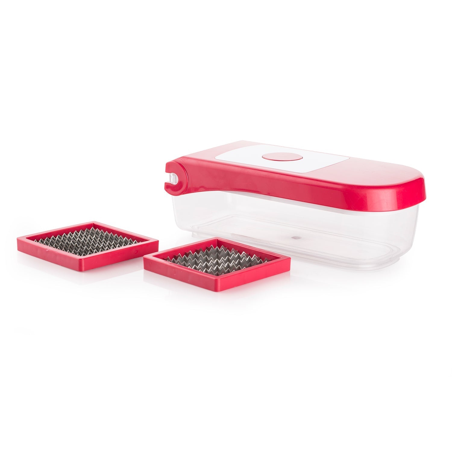 Ganesh plastic chopper in red, used for vegetables and fruits, various perspectives. Ganesh plastic chopper in red, used for vegetables and fruits, various perspectives.